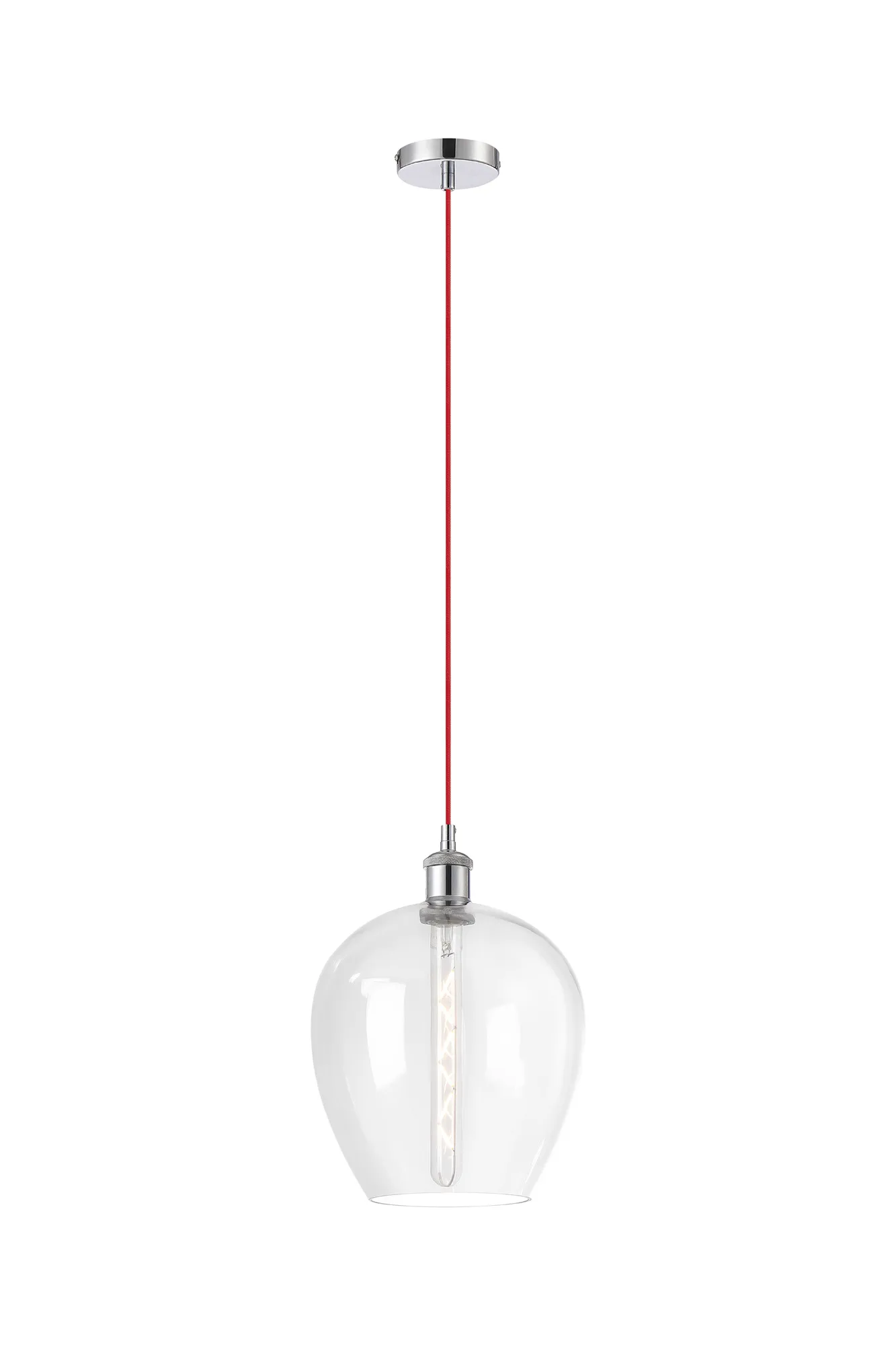 Cawdor Single Pendant, 1 Light E27, Polished Chrome/Red/Clear Wine Glass DK1104  Deco Cawdor